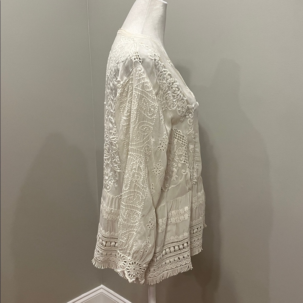 Johnny Was Cream Embroidered Button-Up Top - Picture 9 of 11